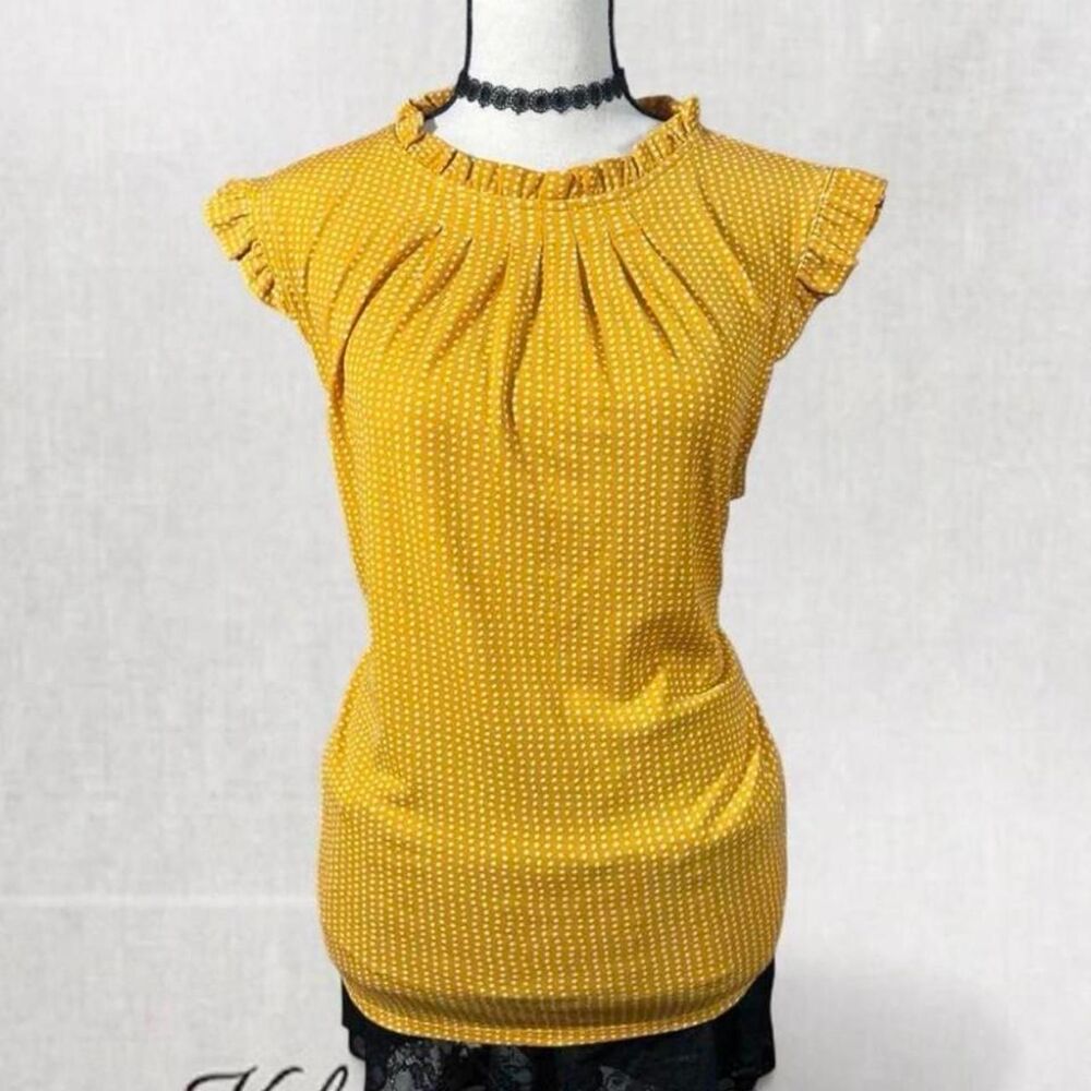 Cottagecore Feminine Yellow Polka Dot Short Sleeve Frilly Blouse